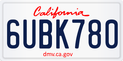CA license plate 6UBK780