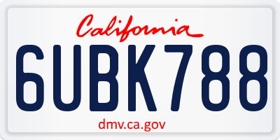 CA license plate 6UBK788