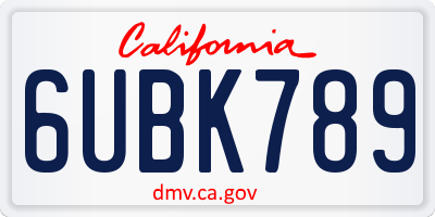 CA license plate 6UBK789