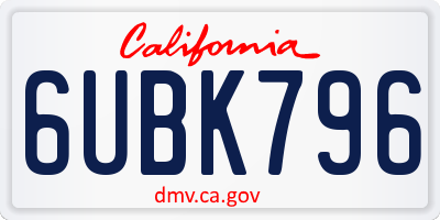CA license plate 6UBK796