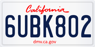 CA license plate 6UBK802