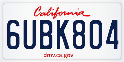 CA license plate 6UBK804