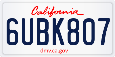CA license plate 6UBK807
