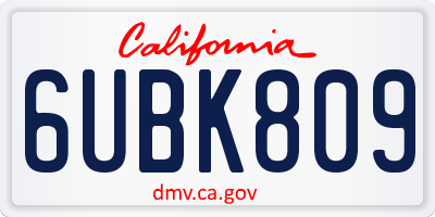 CA license plate 6UBK809