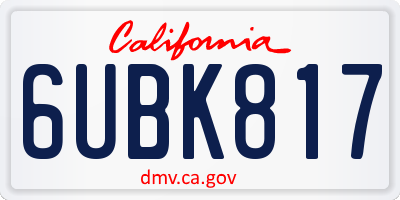 CA license plate 6UBK817