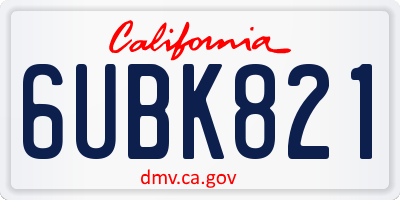 CA license plate 6UBK821