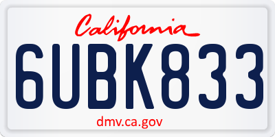 CA license plate 6UBK833