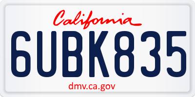 CA license plate 6UBK835