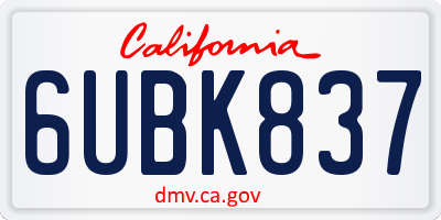 CA license plate 6UBK837