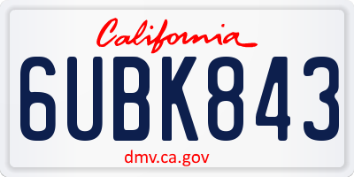 CA license plate 6UBK843