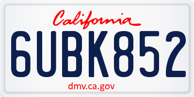 CA license plate 6UBK852