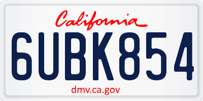 CA license plate 6UBK854
