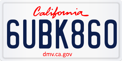 CA license plate 6UBK860