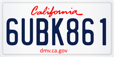 CA license plate 6UBK861