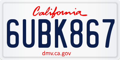 CA license plate 6UBK867