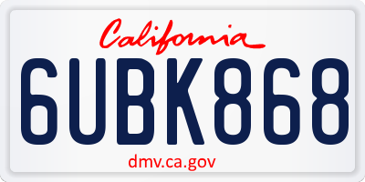 CA license plate 6UBK868