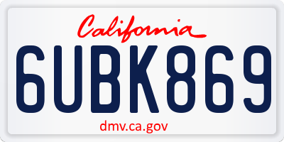 CA license plate 6UBK869