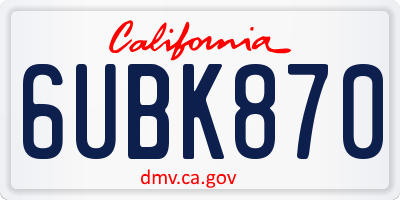 CA license plate 6UBK870