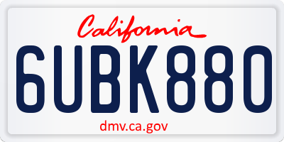 CA license plate 6UBK880