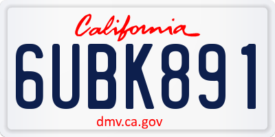CA license plate 6UBK891
