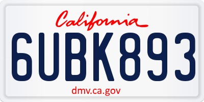 CA license plate 6UBK893