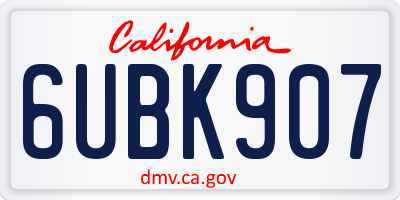 CA license plate 6UBK907