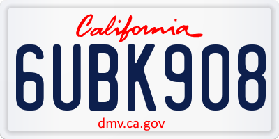 CA license plate 6UBK908