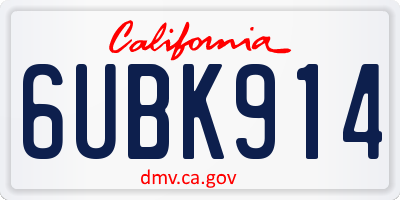 CA license plate 6UBK914