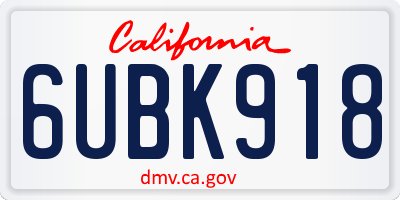 CA license plate 6UBK918
