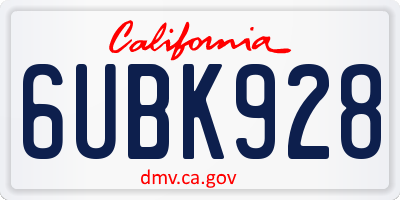 CA license plate 6UBK928