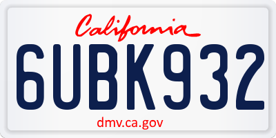 CA license plate 6UBK932