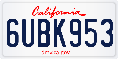 CA license plate 6UBK953