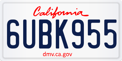 CA license plate 6UBK955