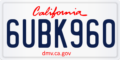 CA license plate 6UBK960