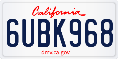 CA license plate 6UBK968