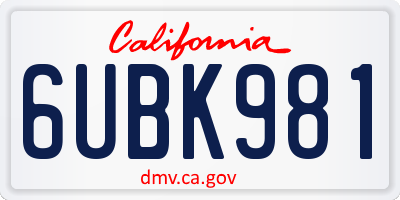 CA license plate 6UBK981