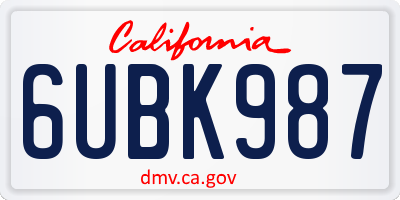 CA license plate 6UBK987