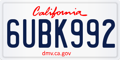 CA license plate 6UBK992