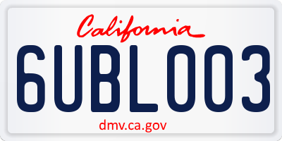 CA license plate 6UBL003