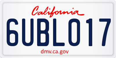 CA license plate 6UBL017