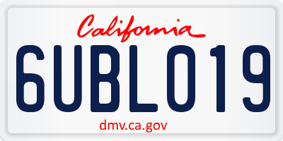 CA license plate 6UBL019