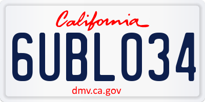 CA license plate 6UBL034