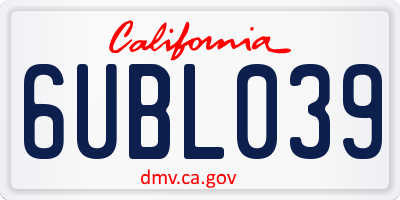 CA license plate 6UBL039