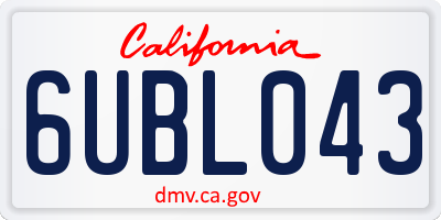 CA license plate 6UBL043