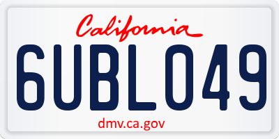 CA license plate 6UBL049