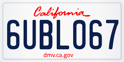CA license plate 6UBL067