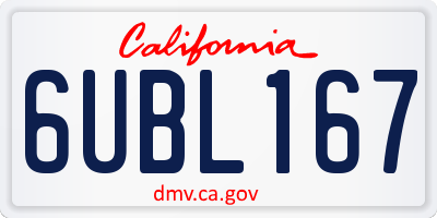CA license plate 6UBL167