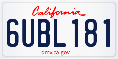 CA license plate 6UBL181