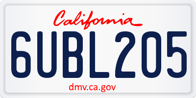 CA license plate 6UBL205