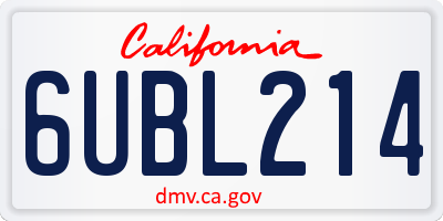 CA license plate 6UBL214